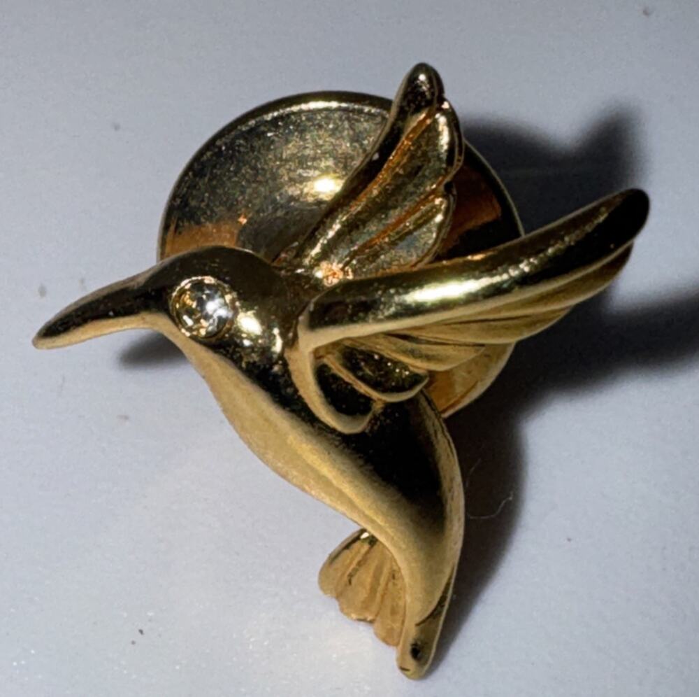 Vintage Hummingbird Humming Bird Lapel Hat Pin Tie Tack Gold Tone Pin